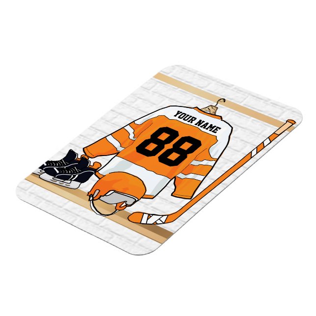 Magnet Flexible Personnalized orange et blanc hockey Jersey (Côté Gauche)