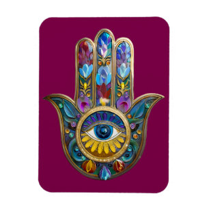 Magnet Flexible Pétales Colorés Feuilles Hamsa Saphir Troisième Œi