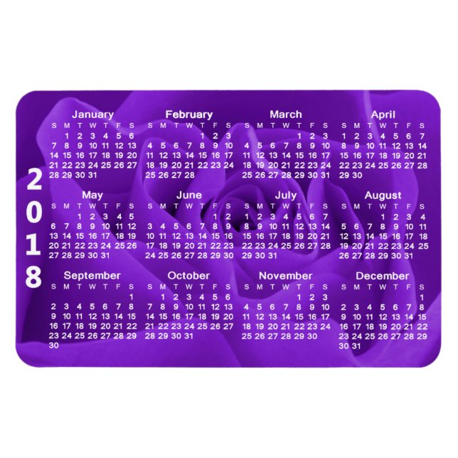 Magnet Flexible Pétales Roses violets 2018 Calendrier (Horizontal)