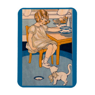 Magnet Flexible Petite fille des années 1920 et son petit chat bla