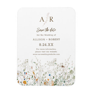 Magnet Flexible Petite Fleur sauvage Monogramme Enregistrer la dat
