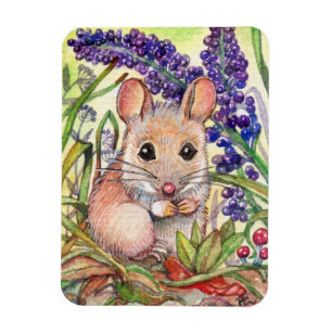 Magnet Flexible Petite souris et fleurs violettes