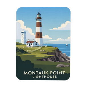 Magnet Flexible Phare de Montauk Point, Falaise Côtière & Voilier