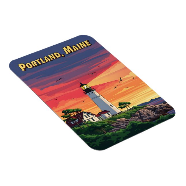 Magnet Flexible Phare de Portland Maine au coucher du soleil (Côté Droit)