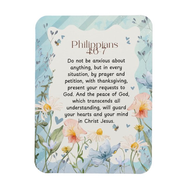 Magnet Flexible Philippiens 4:6-7 Bible chrétienne Verse Aquarelle (Vertical)