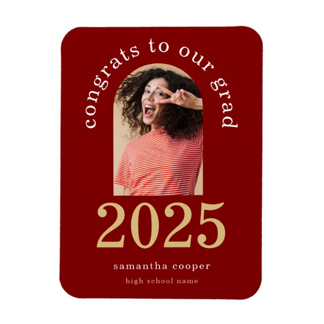 Magnet Flexible Photo Arc moderne 2024 Grad Maroon Faire-part (Vertical)