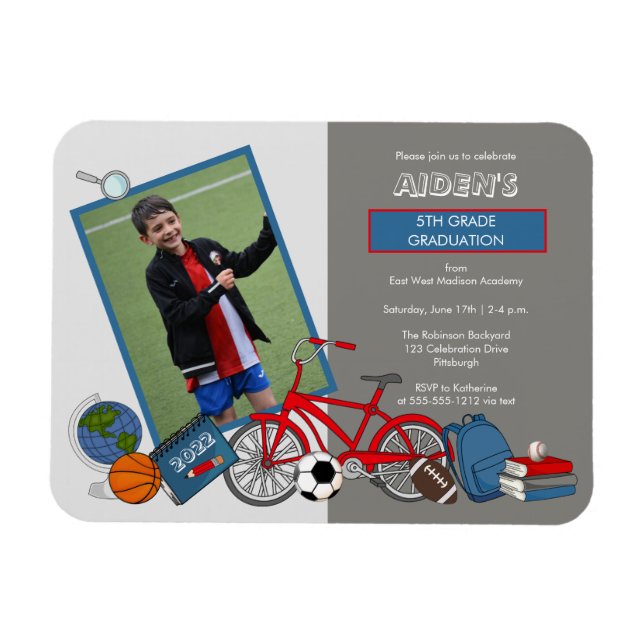 Magnet Flexible Photo Boy Élémentaire Graduation Party Invitation (Horizontal)