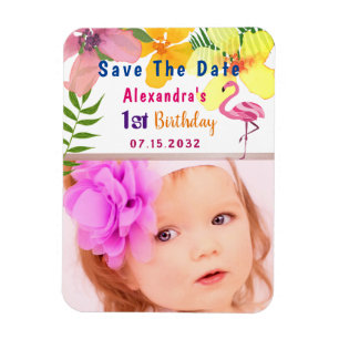 Magnet Flexible Photo d'anniversaire floral tropical Enregistrer l