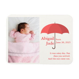 Magnet Flexible Photo de bébé avec nom et date sous un parapluie r