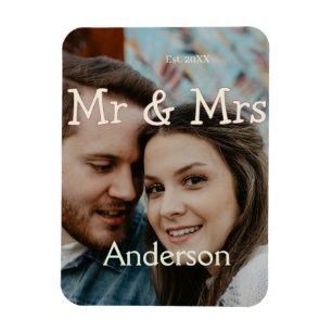 Magnet Flexible photo de couple Noël nom mr & mrs jaune