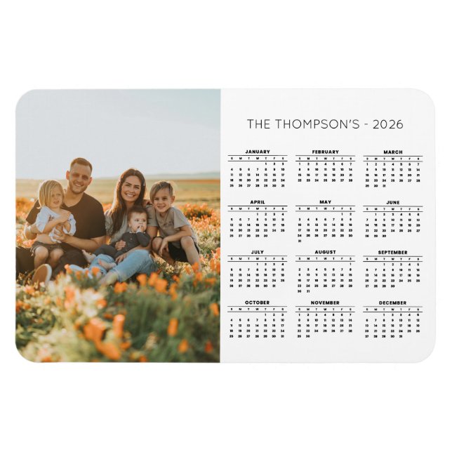 Magnet Flexible Photo de famille 2026 Calendrier 12 Mois Monogramm (Horizontal)