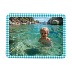 Magnet Flexible Photo de famille à carreaux gingham azur