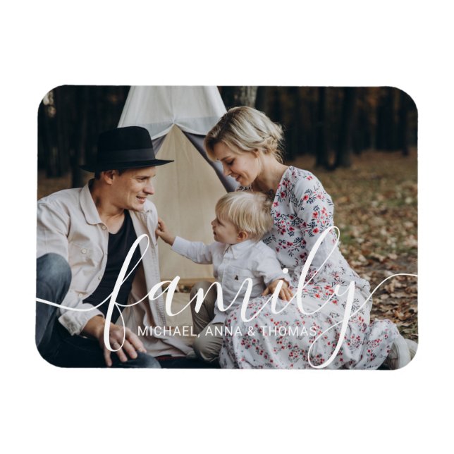 Magnet Flexible Photo de famille personnalisée avec nom personnali (Horizontal)