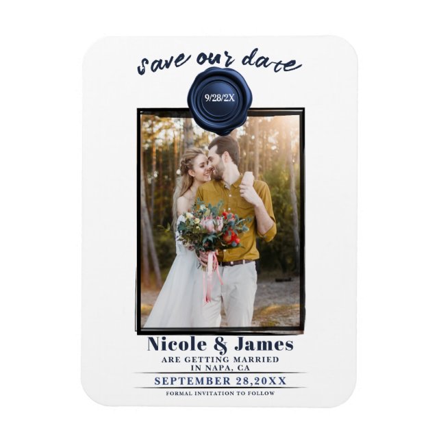 Magnet Flexible Photo de mariage à cacheter à la cire bleu saphir  (Vertical)