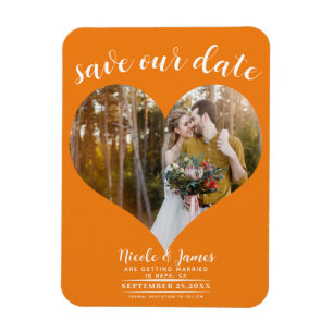 Magnet Flexible Photo de mariage à cœur orange, enregistrez la dat