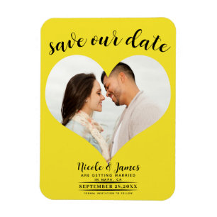 Magnet Flexible Photo de mariage coeur jaune vif Enregistrer la da