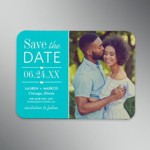 Magnet Flexible Photo de mariage coeurs aqua modernes à date de sa