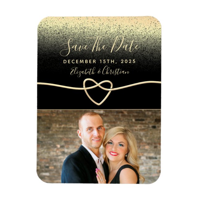 Magnet Flexible Photo de mariage noir et or Save The Date (Vertical)