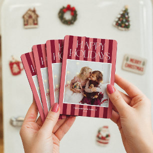 Magnet Flexible Photo de Noël moderne avec rayures rose et bordeau
