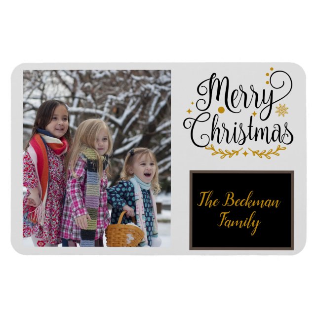 Magnet Flexible Photo de Noël moderne Black & Gold (Horizontal)
