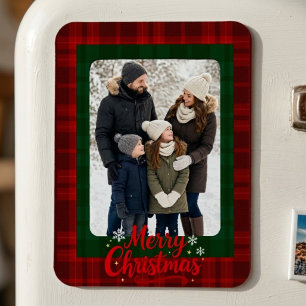 Magnet Flexible Photo de Noël personnalisé à carreaux rouges et ve