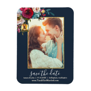 Magnet Flexible Photo Elegant Burgundy Navy Floral Enregistrer la 
