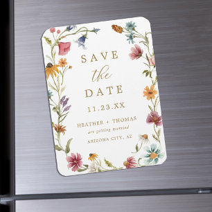 Magnet Flexible Photo Fleur sauvage aquarelle Enregistrer la date