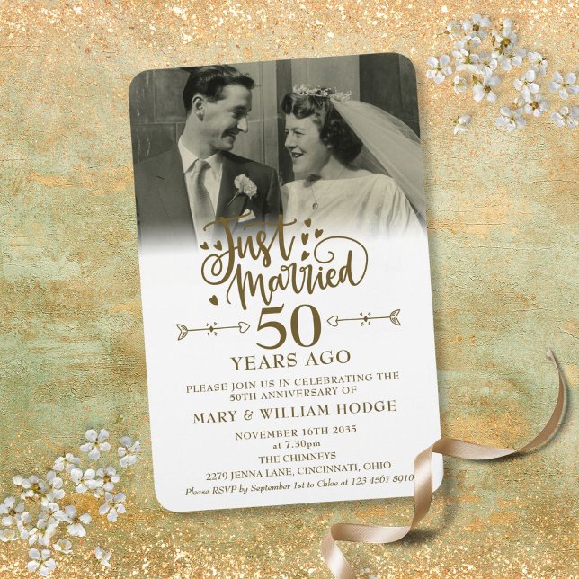 Magnet Flexible Photo mariée 50e anniversaire de Mariage (Just Married Photo 50th Wedding Anniversary Magnet)
