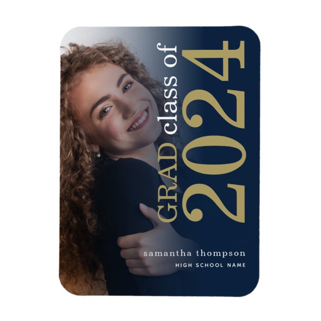 Magnet Flexible Photo Marine Gold 2023 Faire-part de graduation (Vertical)