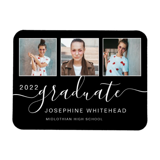 Magnet Flexible Photo moderne Collage de graduation 2022 Noir (Horizontal)