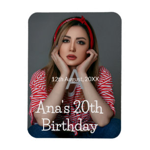 Magnet Flexible Photo monogramme joyeux 20e anniversaire gris blan