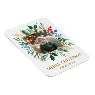 Magnet Flexible Photo personnalisé Joyeux Noël Aquarelle Botanique