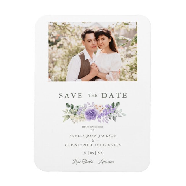 Magnet Flexible Photo Romantique aux tons violets Roses Mariage de (Vertical)