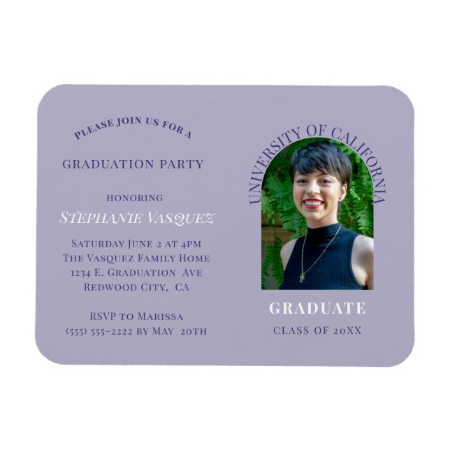 Magnet Flexible Photo violet moderne Invitation de la fête de grad (Horizontal)