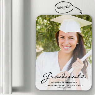 Magnet Flexible Photo White Black Script Grad Faire-part 2025