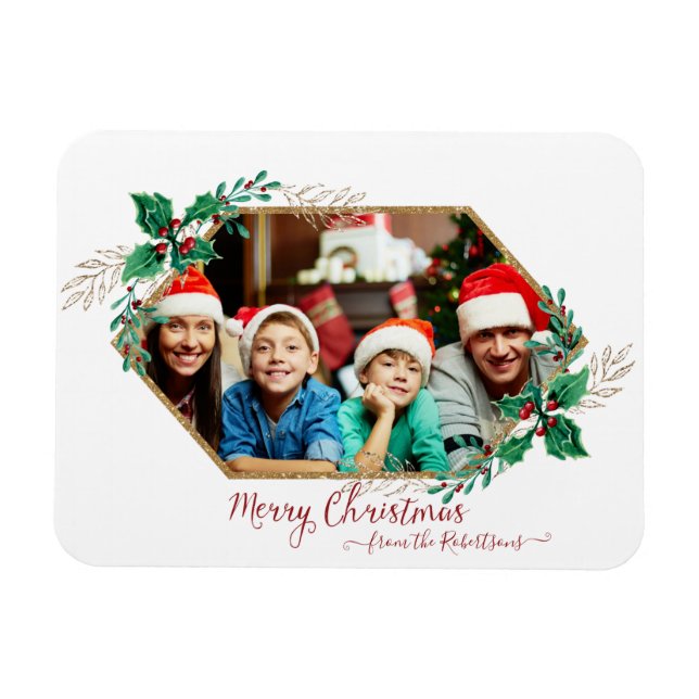 Magnet Flexible Photographie de Noël Holly Berry Script de Parties (Horizontal)