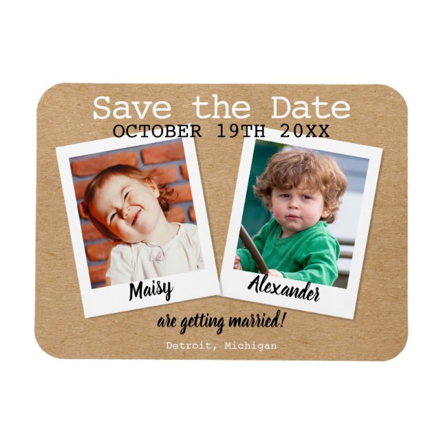 Magnet Flexible Photos d'enfance Kraft rustique Sauvez la date Boh (Horizontal)