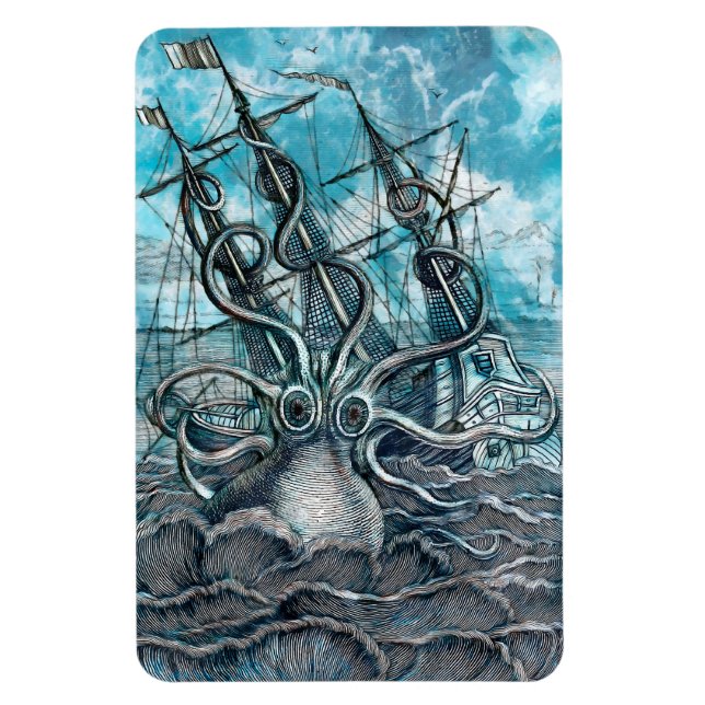 Magnet Flexible Pieuvre géante Mer Bleue Monstre Voilier (Vertical)