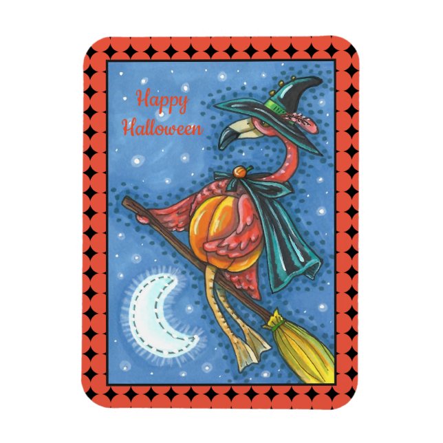 MAGNET FLEXIBLE PINK FLAMANT ROSE WITCH, VOL AU-DESSUS DE LA LUNE  (Vertical)