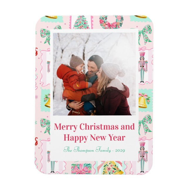 Magnet Flexible Pink & Green Nutcracker Custom Christmas Photo  (Vertical)