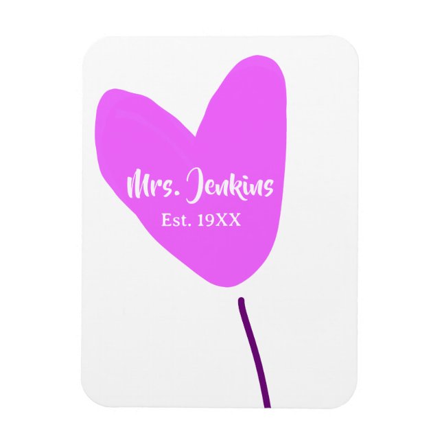 Magnet Flexible Pink heart balloon Mrs add name est. Add year love (Vertical)