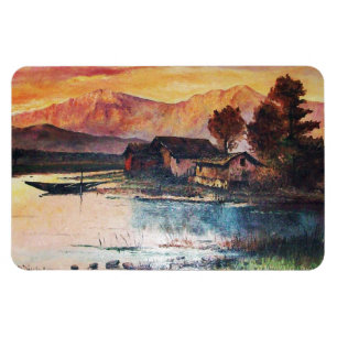 MAGNET FLEXIBLE PINK MOUNTAINS LAC ALPINE SUNSET PAYSAGE