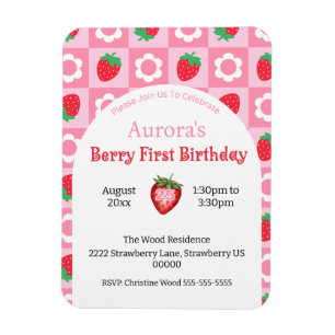 Magnet Flexible Pink & Red Berry Première fête d'anniversaire Invi