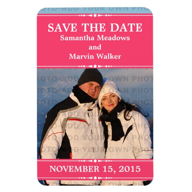 Magnet Flexible Pink Simple Chic Photo Enregistrer l'aimant Date (Vertical)