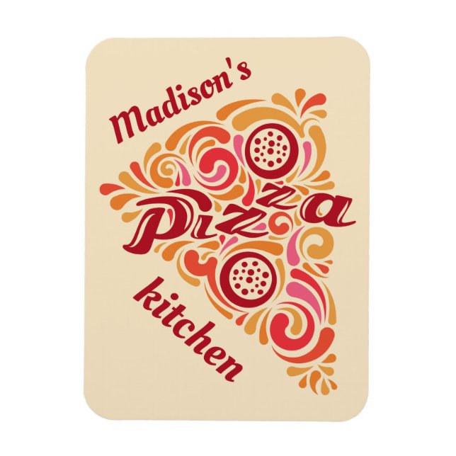 Magnet Flexible Pizza stylisée nom personnalisé aimant cuisine (Vertical)
