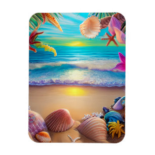 Magnet Flexible Plage d'imaginaire mystique coucher de soleil avec