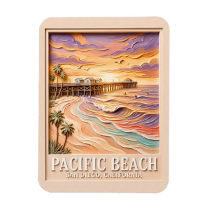 Magnet Flexible Plage Pacifique San Diego 3D Surf Voyage Texturé