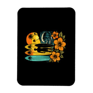 Magnet Flexible Plage Rétro Surf Coucher de Soleil Tropical
