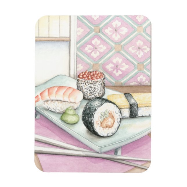 Magnet Flexible Plaque de sushi assorté avec baguettes (Vertical)