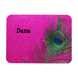 Magnet Flexible Plume rose scintillante de paon